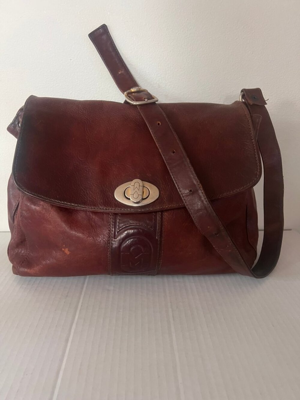 VINTAGE MARINO ORLANDI LEATHER FLAP SHOULDER BAG BROWN